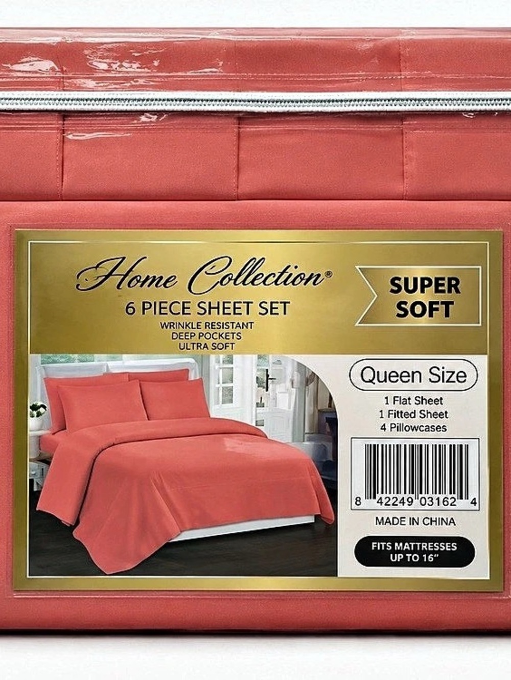 Home Collection 6 Piece Sheet Set Queen Pink/coral New